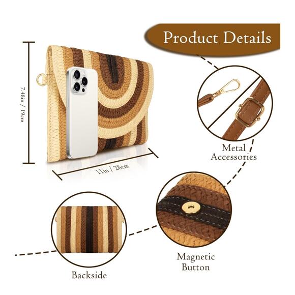 DELUZIO Summer Straw Beach Bag: Woven Boho Purse & Clutch for Womens Handbag - Picture 2 of 5